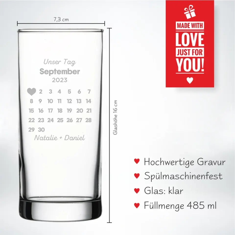 Personalisierter Kalender Datum mit Herz und Namen - Personalisiertes