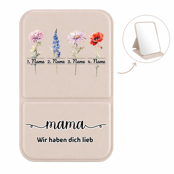 Flowers for Mom with up to 10 names and text, Mother's Day gift - Personalized Pocket Mirror
