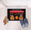 Here lives a firefighter with the flame of his life with name - Personalized doormat