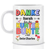 Danke für die kunterbunte Zeit (für Erzieherin, Kita, Tagesmutter, Abschied) - Personalisierte Tasse