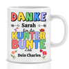 Danke für die kunterbunte Zeit (für Erzieherin, Kita, Tagesmutter, Abschied) - Personalisierte Tasse