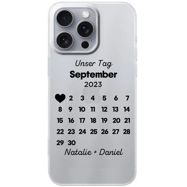 Personalized Calendar Date with Heart and Name - Personalized Phone Case