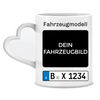 Auto Kennzeichen KFZ mit Fahrzeugbild Geschenk für Autoliebhaber - Personalisierte Tasse