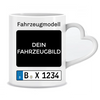 Auto Kennzeichen KFZ mit Fahrzeugbild Geschenk für Autoliebhaber - Personalisierte Tasse