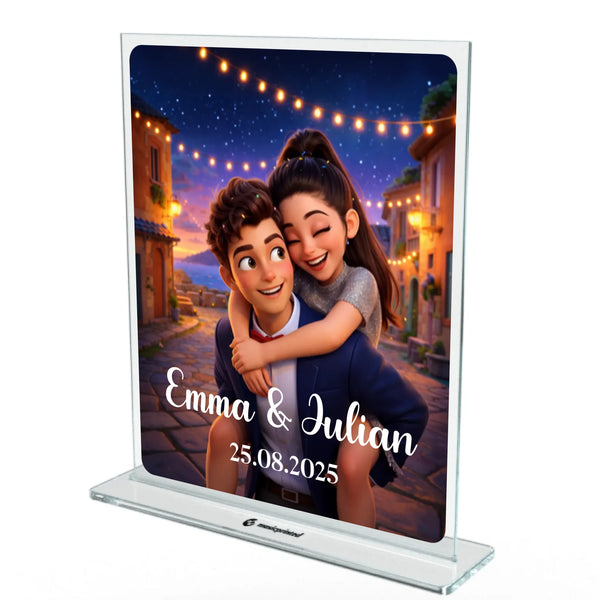 Cartoon Look med eget foto, namn och datum - Personligt akrylglas