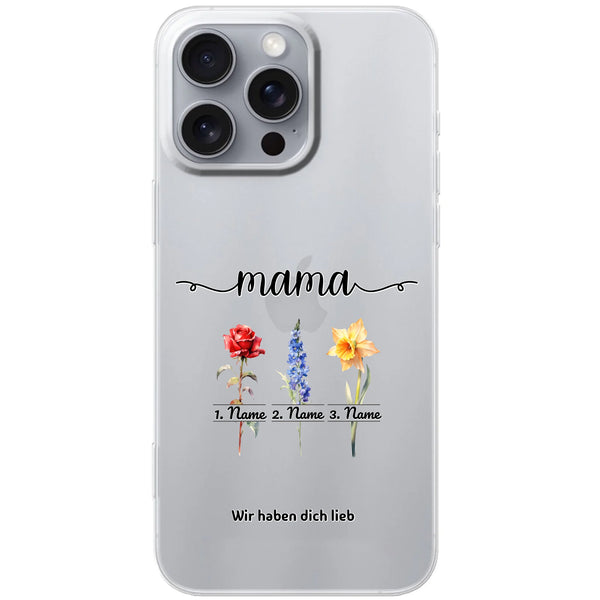 Flowers for Mom with up to 10 names and text, gift for Mother's Day - personalized phone case