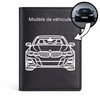 Étui pour carte grise personnalisé, orné d'une illustration au trait de votre propre voiture.